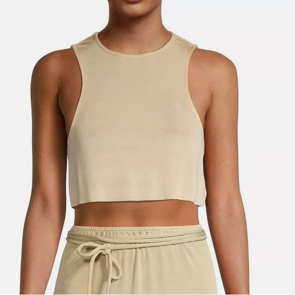 WeWoreWhat Slinky Rib Jersey 205 Taupe Cropped Tank S